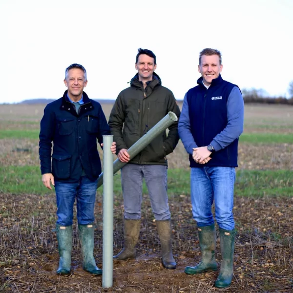 John Warner, CEO at Vigilis Tree Shelters, with Archie Ruggles-Brise from Spains Hall Estate.